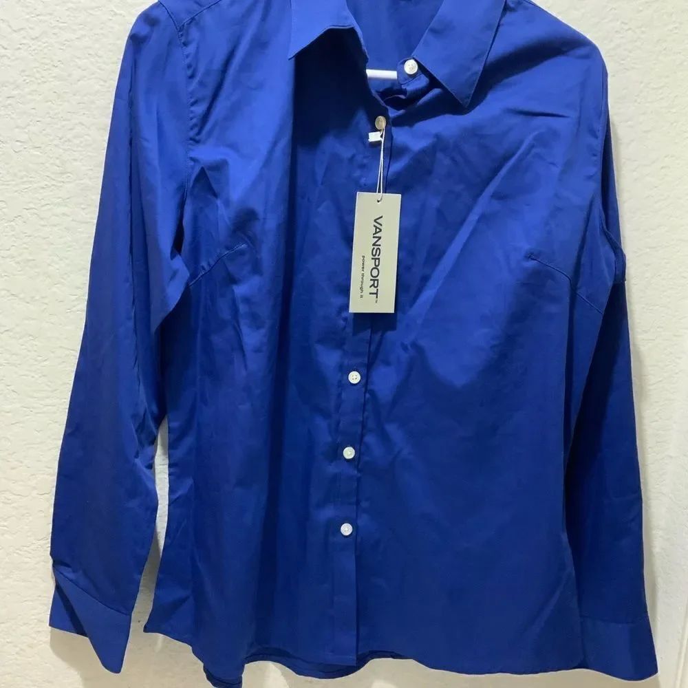 New VANSPORT Shirt women blue button up Large